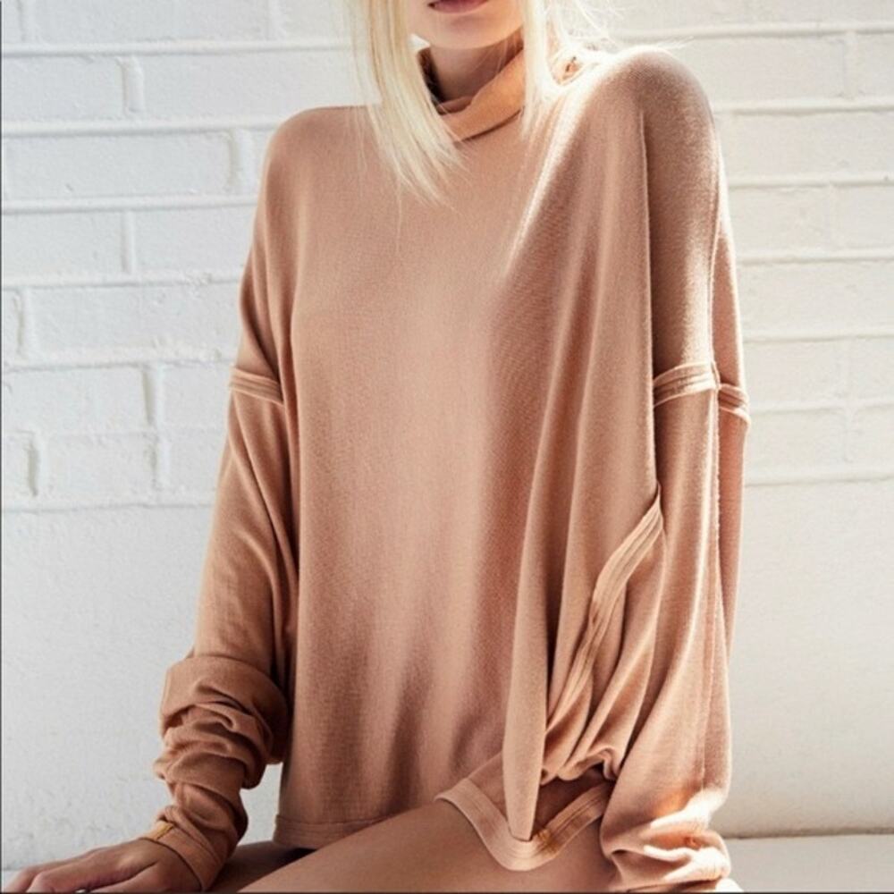 Free People We the Free Alemeda Dolman Camel Turtleneck Slub Top Size Small Boho